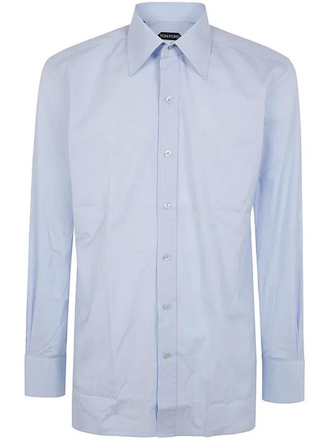 Long-sleeve Cotton Shirt In Blue Product Image