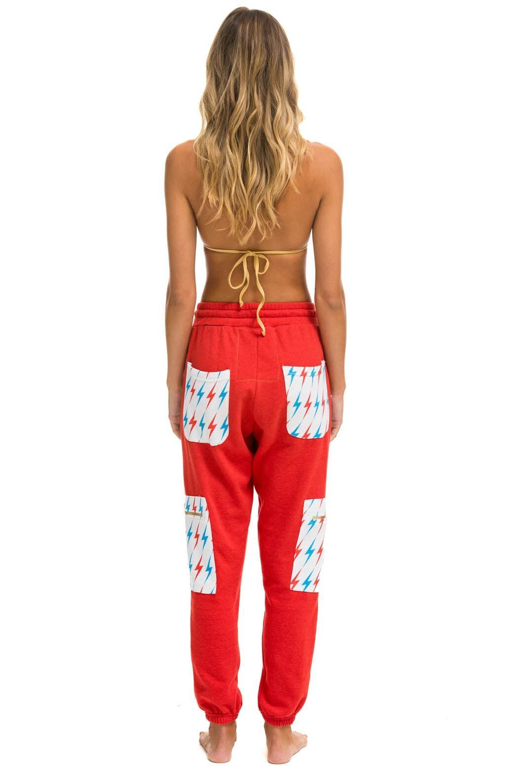 AVIATOR BOLT CARGO COLOR BLOCK SWEATPANTS - RED // USA Female Product Image