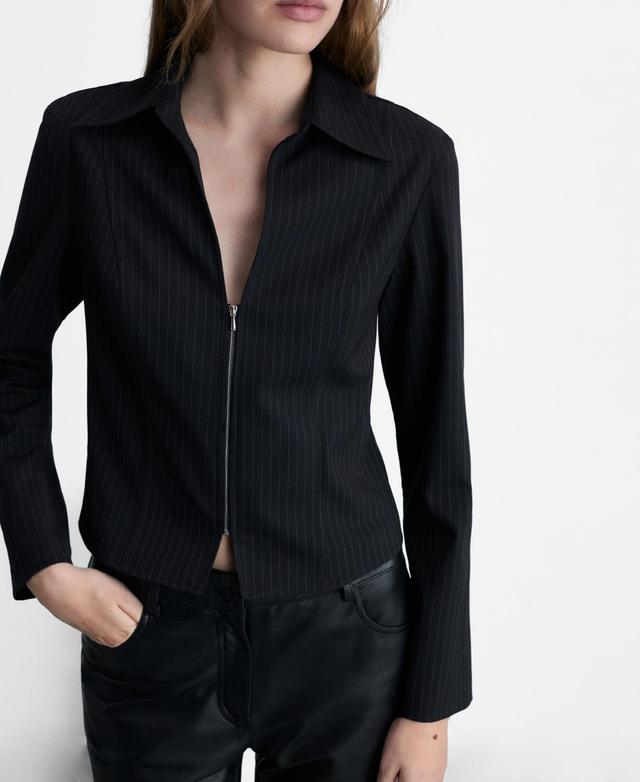 Mango Womens Zipper Pinstripe Shirt Product Image