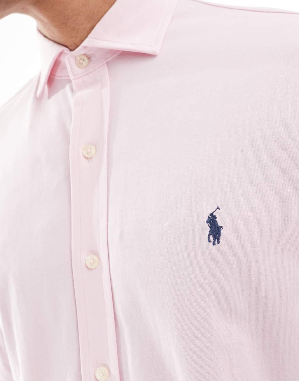 Polo Ralph Lauren icon logo estate collar jersey shirt in pink Product Image