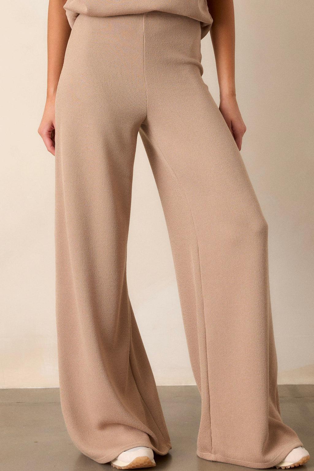 Waterfall Mist Beige Knitted Wide Leg Knit Pants product image