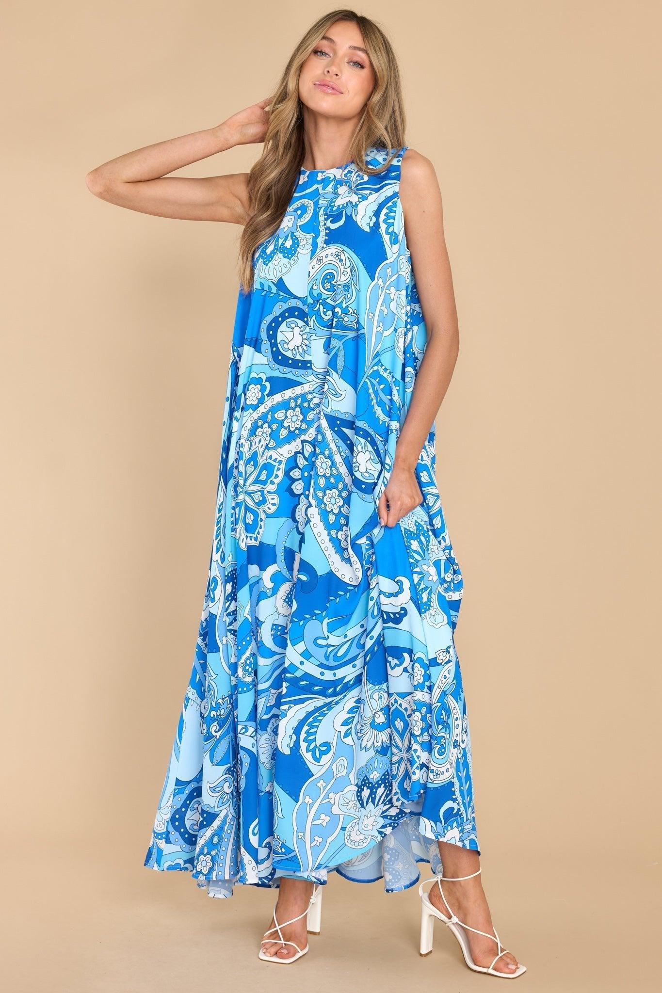 Aura Like Fine Art Blue Multi Print Maxi Dress Product Image