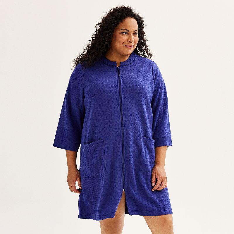 Plus Size Croft & Barrow Quilted Zip Front Robe, Womens Product Image