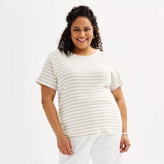 Plus Size Croft & Barrow Essential Crewneck Tee, Womens Blue Classic Stripe Product Image