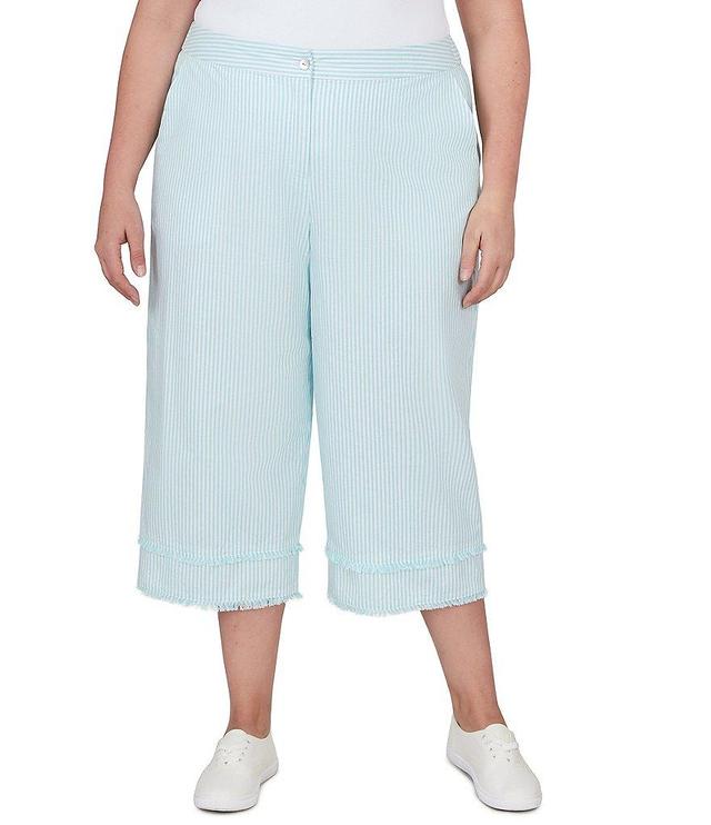 Ruby Rd. Plus Size Woven Striped Straight Leg Crop Pants Product Image