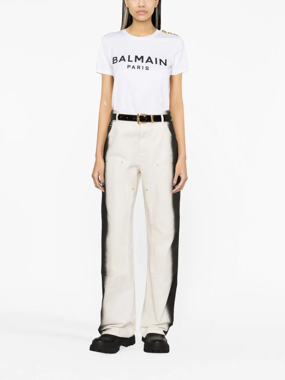 BALMAIN Three-button Logo-print T-shirt In White Black Product Image