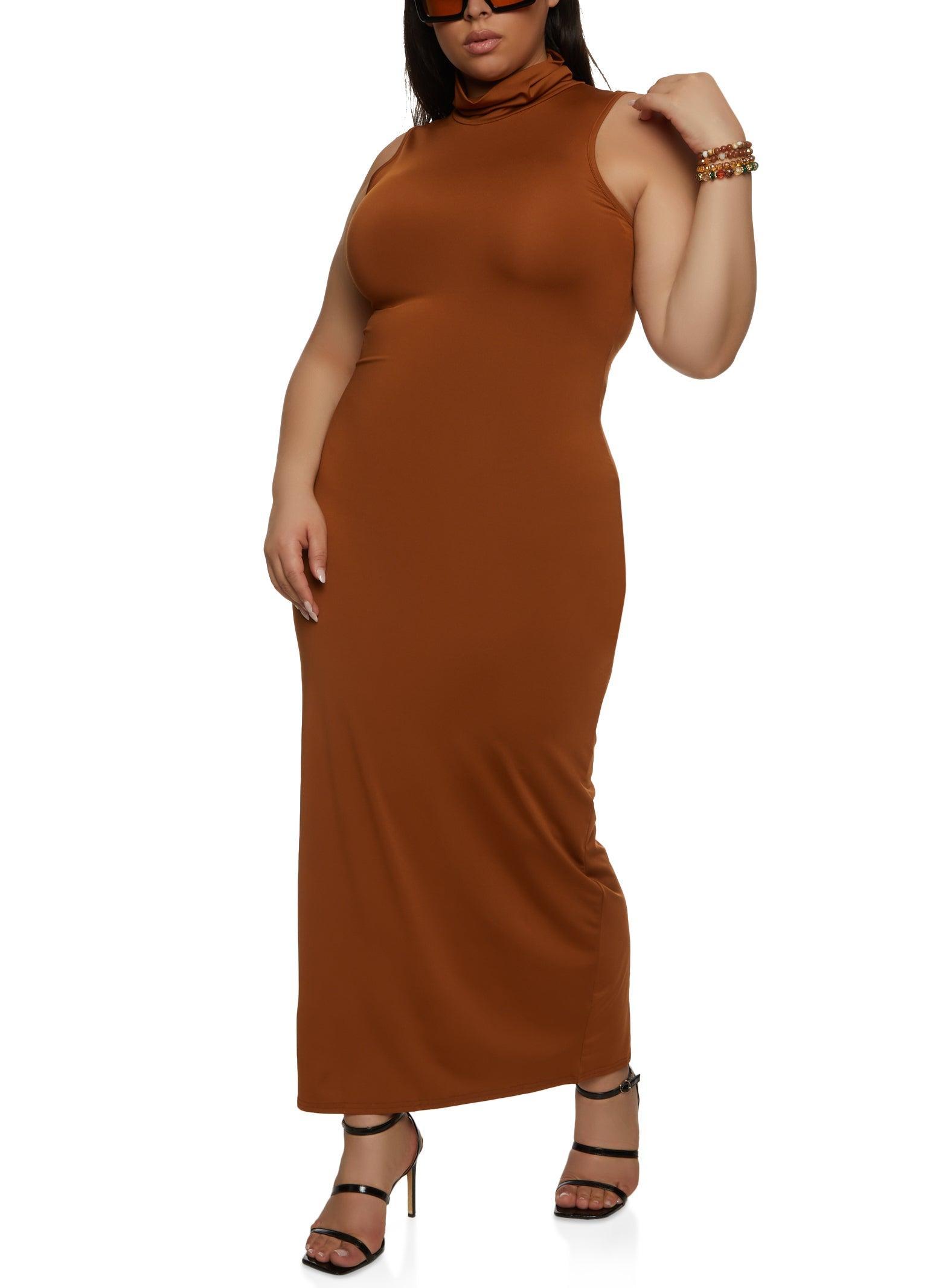 Womens Plus Size Daisy Sleeveless Turtleneck Maxi Dress Product Image