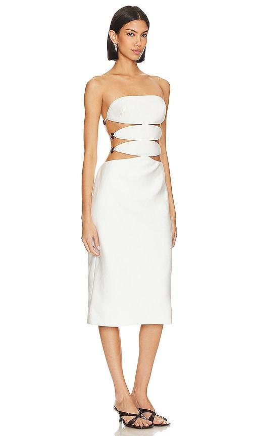 ADRIANA DEGREAS Vintage Orchid Cut Out Midi Dress in White. Product Image