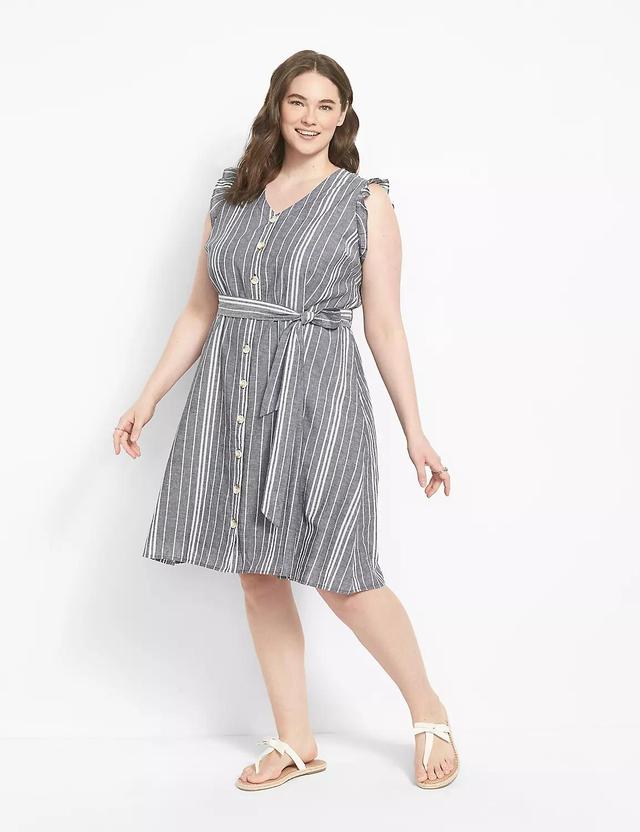 Flutter Cap-Sleeve Button-Front Midi Dress Product Image