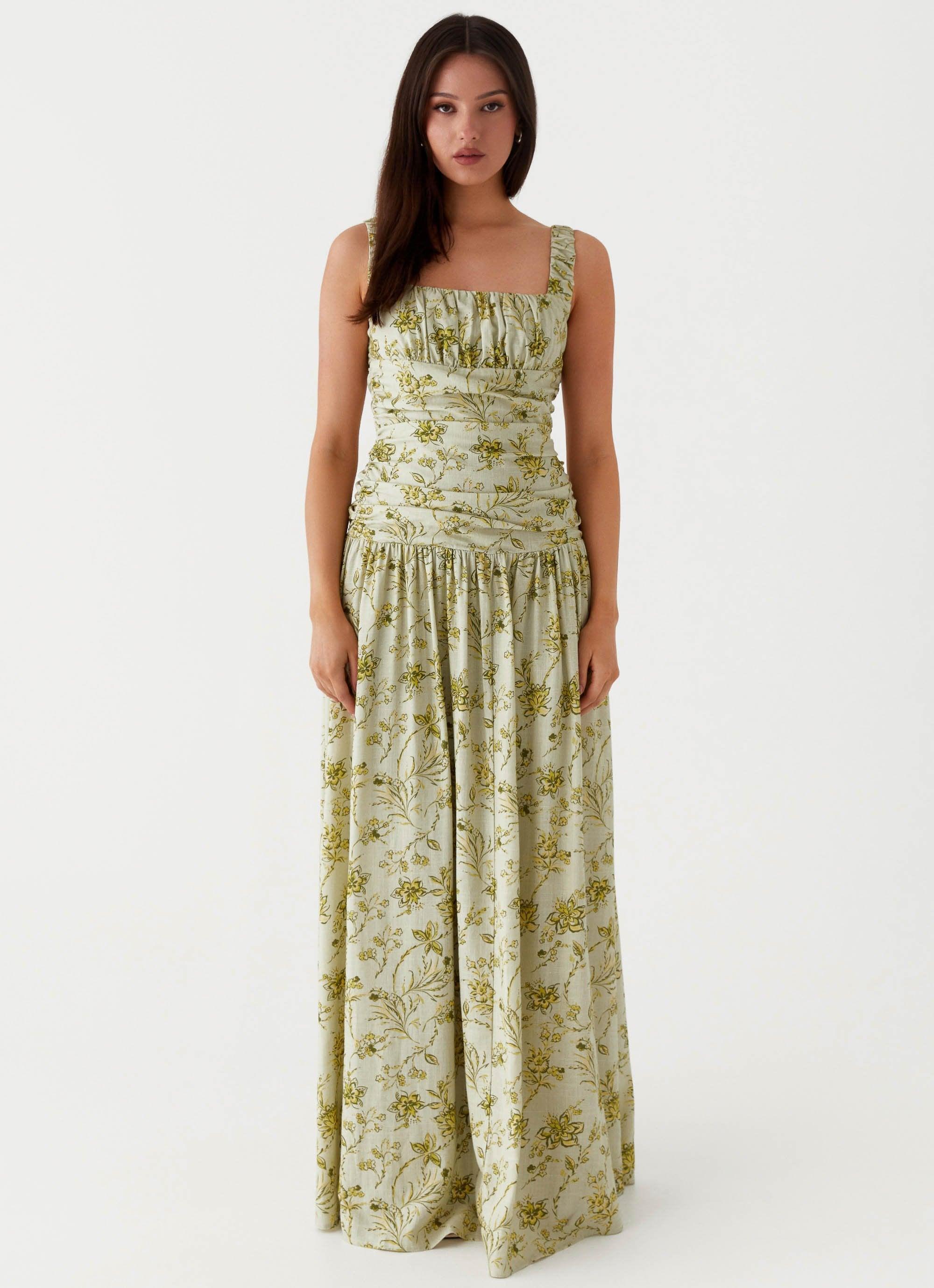 Zinna Linen Maxi Dress - Sage Floral Product Image