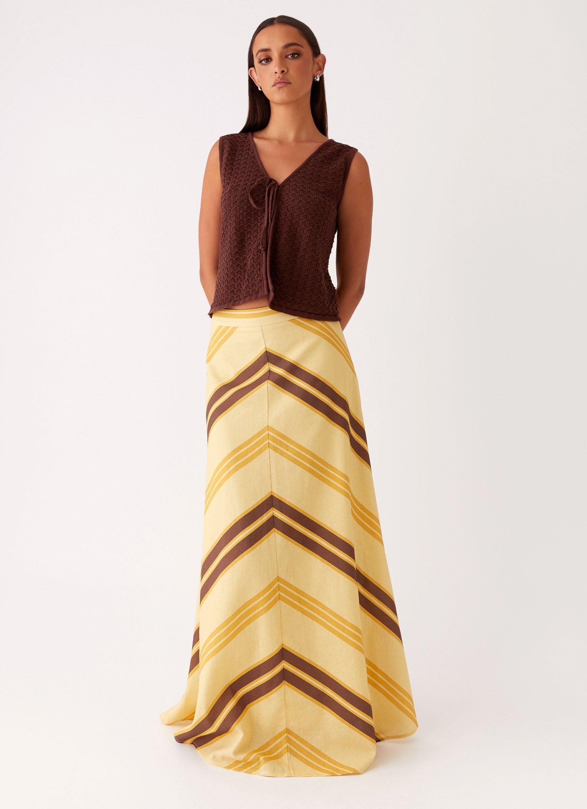 About Me Maxi Skirt - Yellow Brown Stripe Product Image