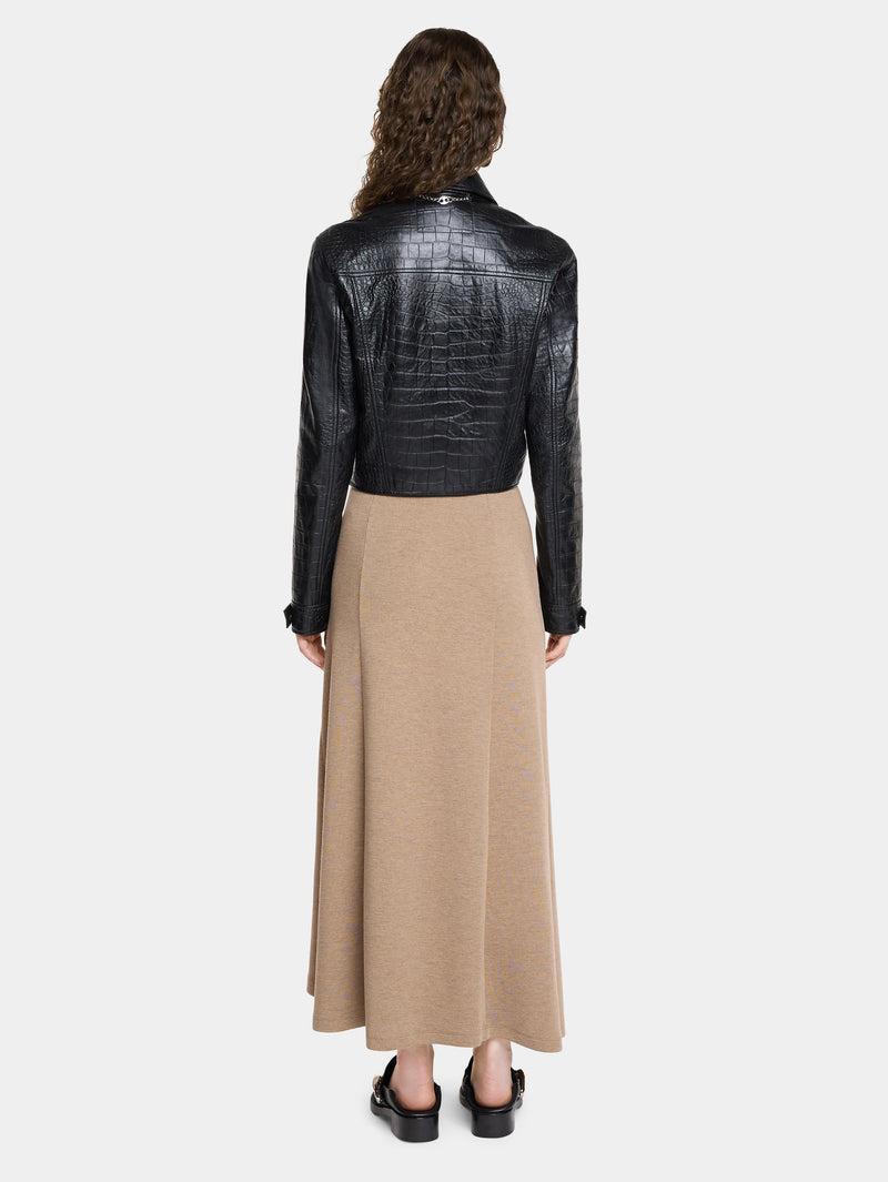 CROPPED JACKET IN CROCO-EMBOSSED LEATHER Product Image