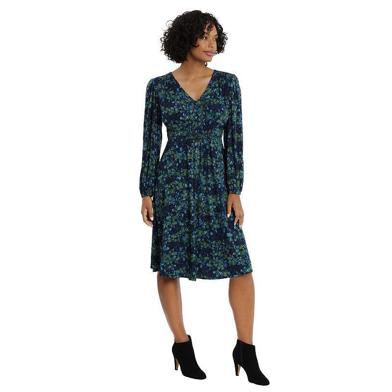 Womens London Times Print Empire Smocked Dress Blue Product Image