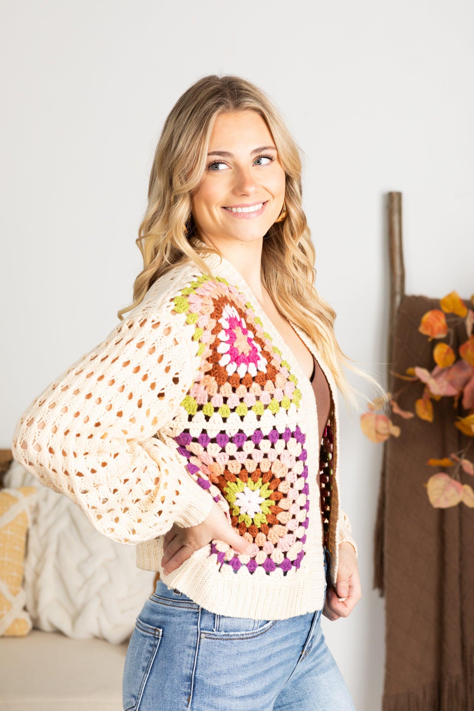 Dark Cream Crochet Cardigan Product Image