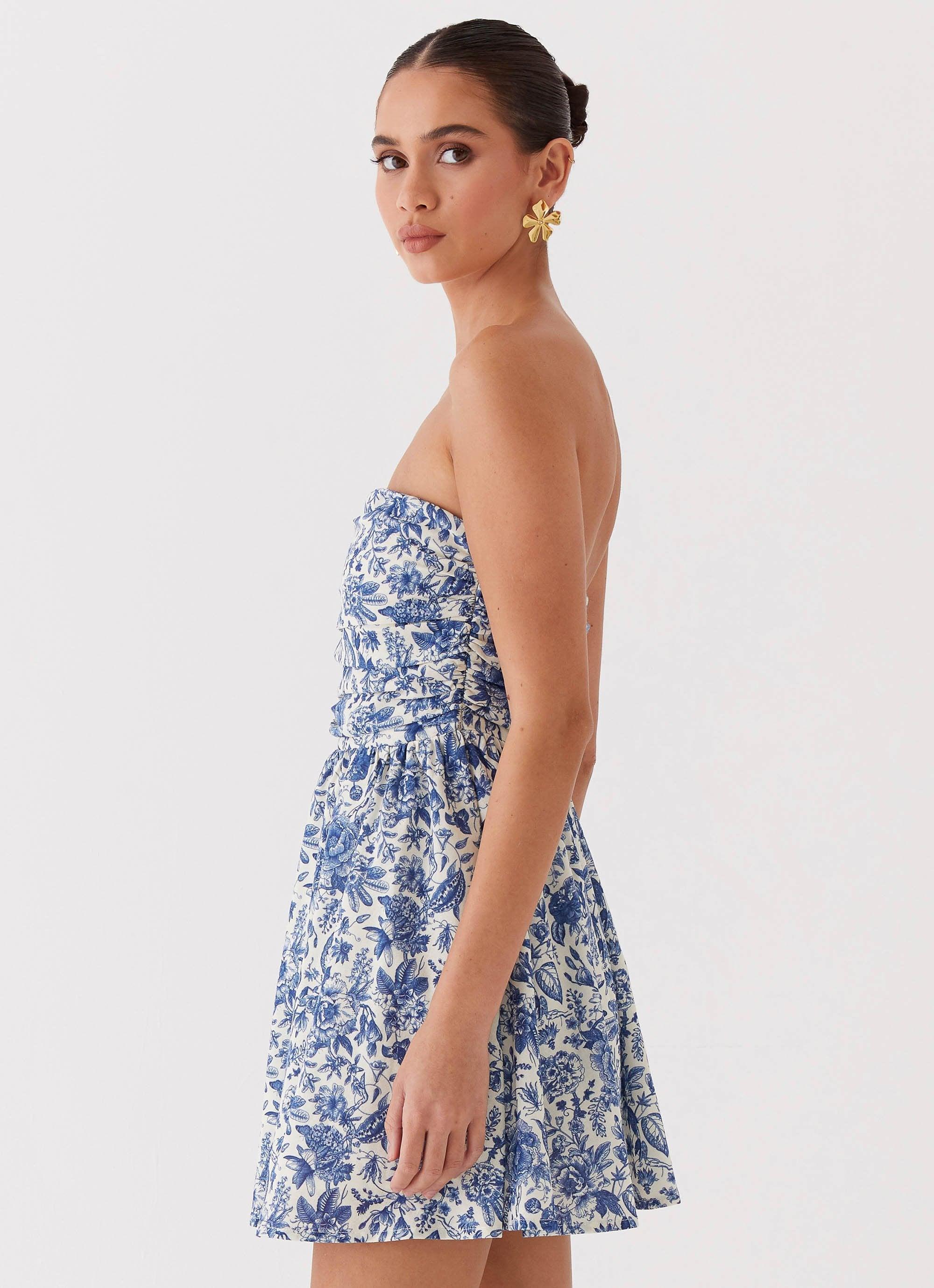 Forget Me Not Linen Mini Dress - Blue Paisley Product Image