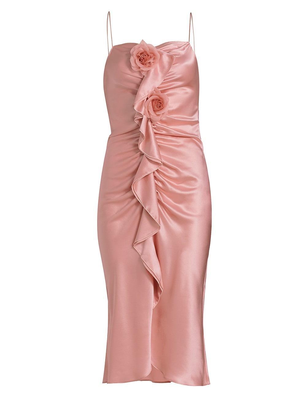 Womens Ruched Silk Satin Midi-Dress product image