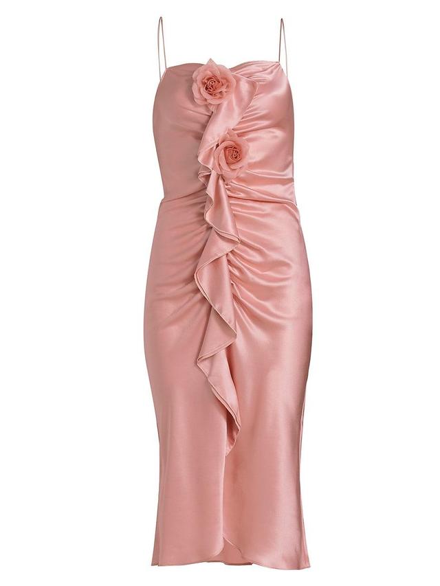 Womens Ruched Silk Satin Midi-Dress Product Image