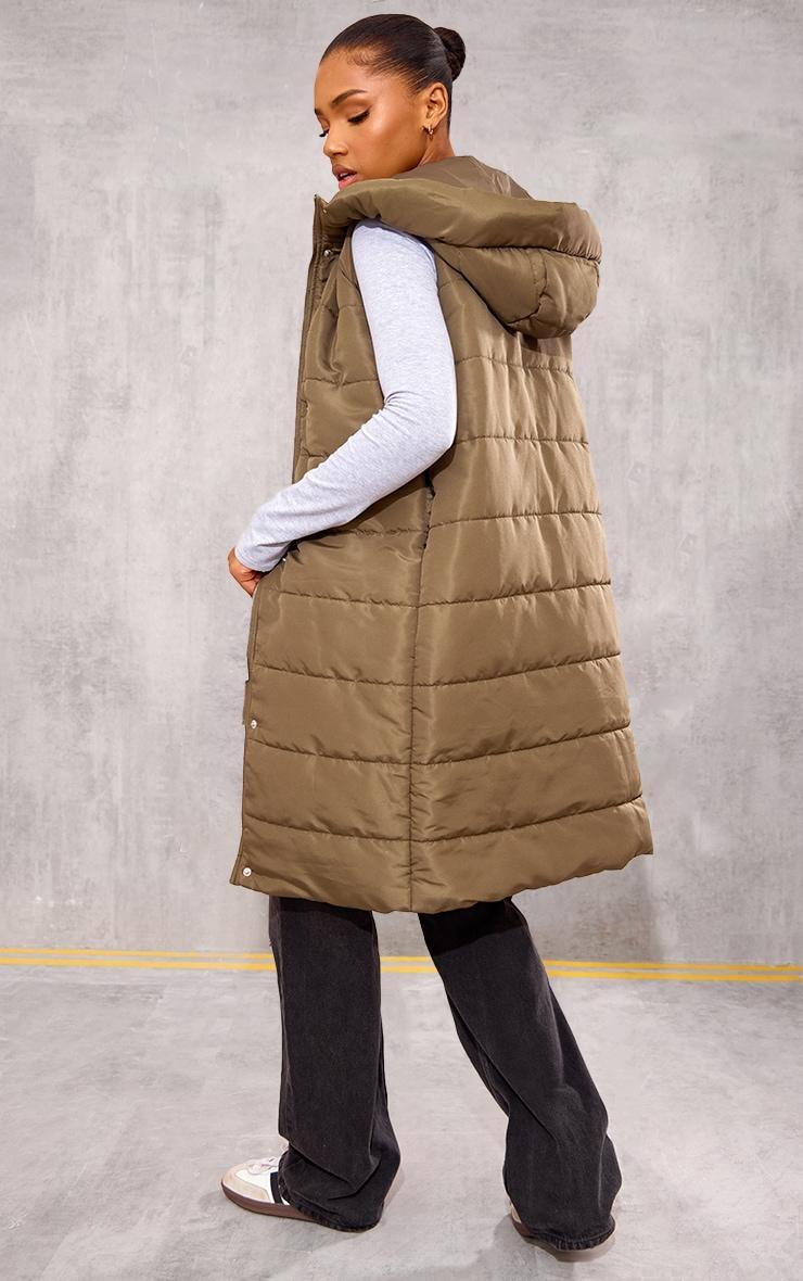 Khaki Longline Puffer Vest Product Image