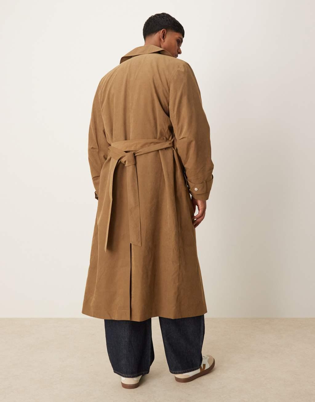 ASOS DESIGN trench coat with belt in camel Product Image