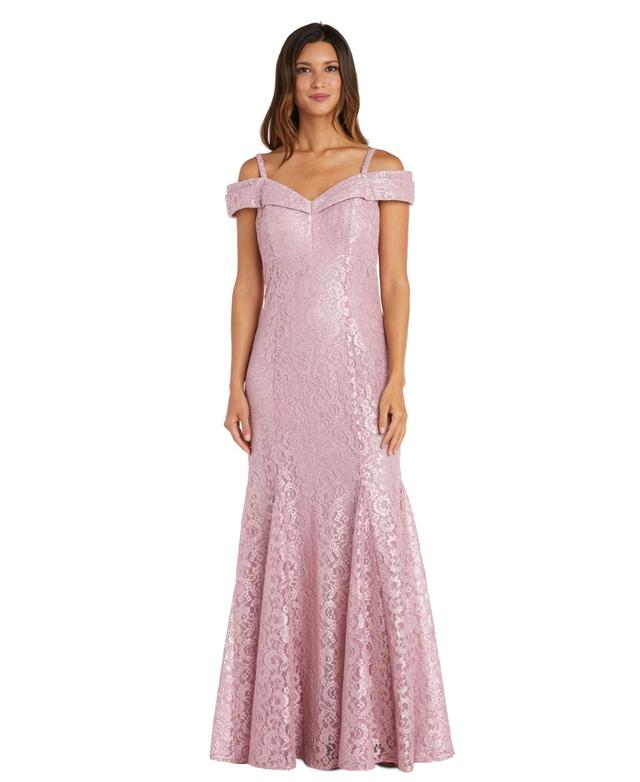 R  M Richards Petite Size Off-the-Shoulder Cap Sleeve Sweetheart Lace Gown Product Image