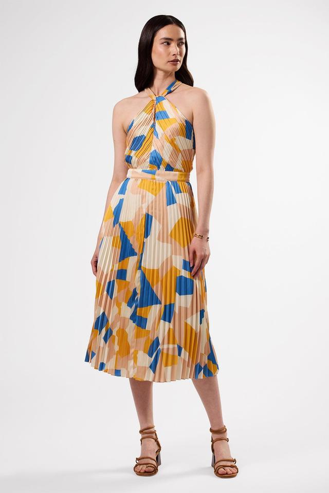 Pleat Recycled Sateen Dress - Sonia Indigo Blue Multi Product Image