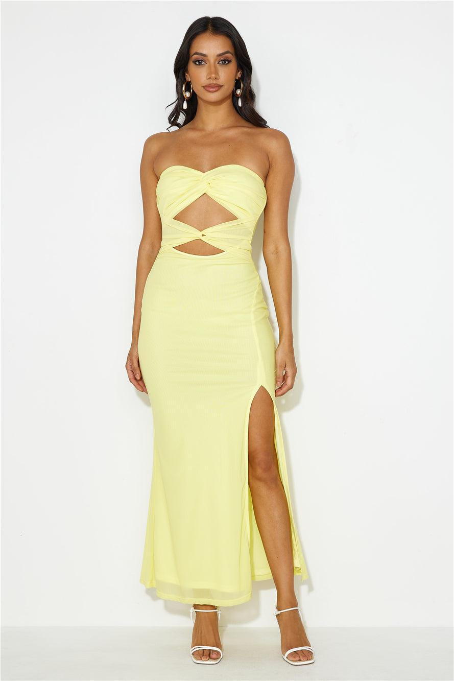 Hottest Date Mesh Strapless Maxi Dress Yellow Product Image