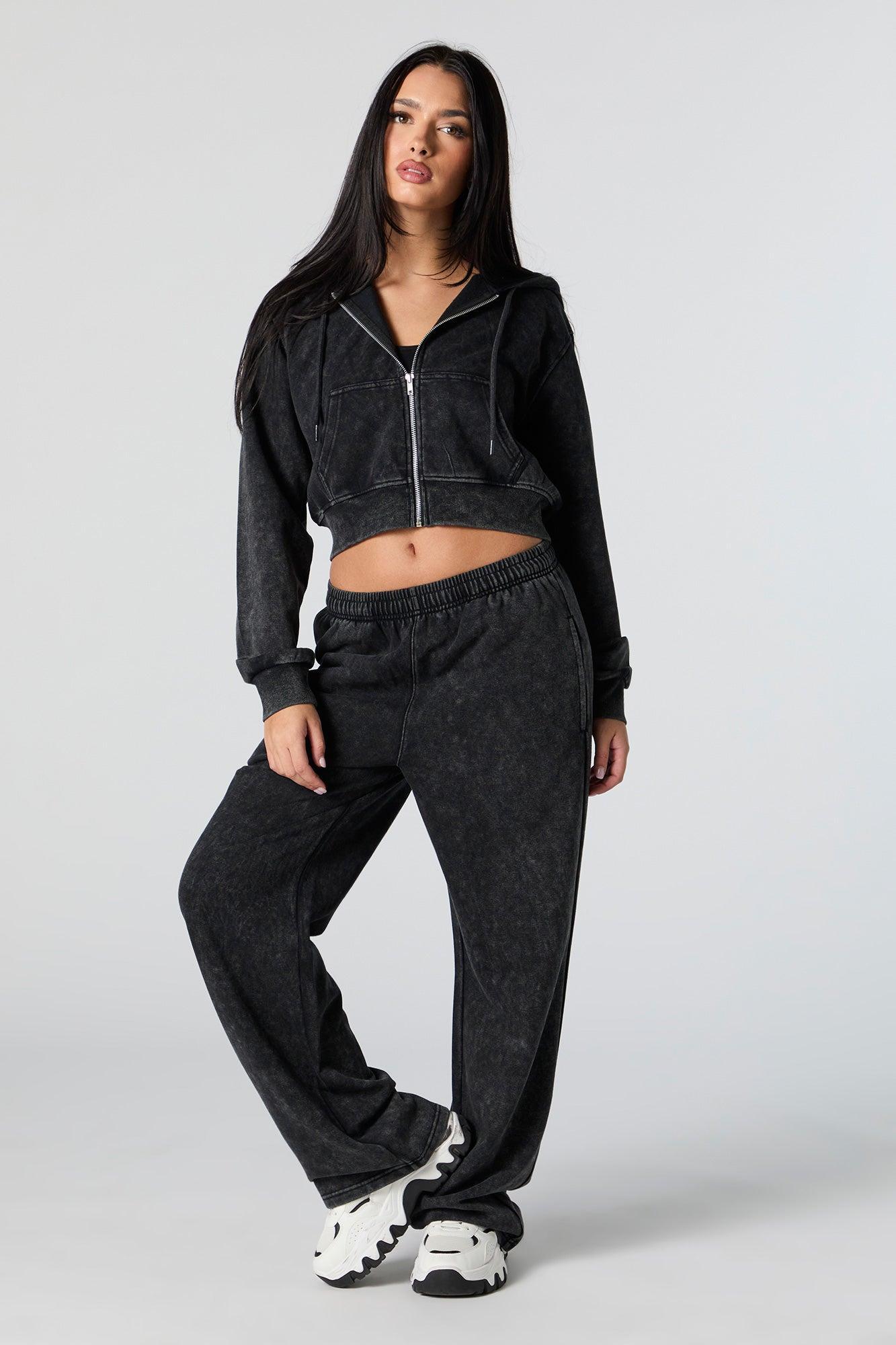 Fleece Washed Zip-Up Cropped Hoodie Female Product Image