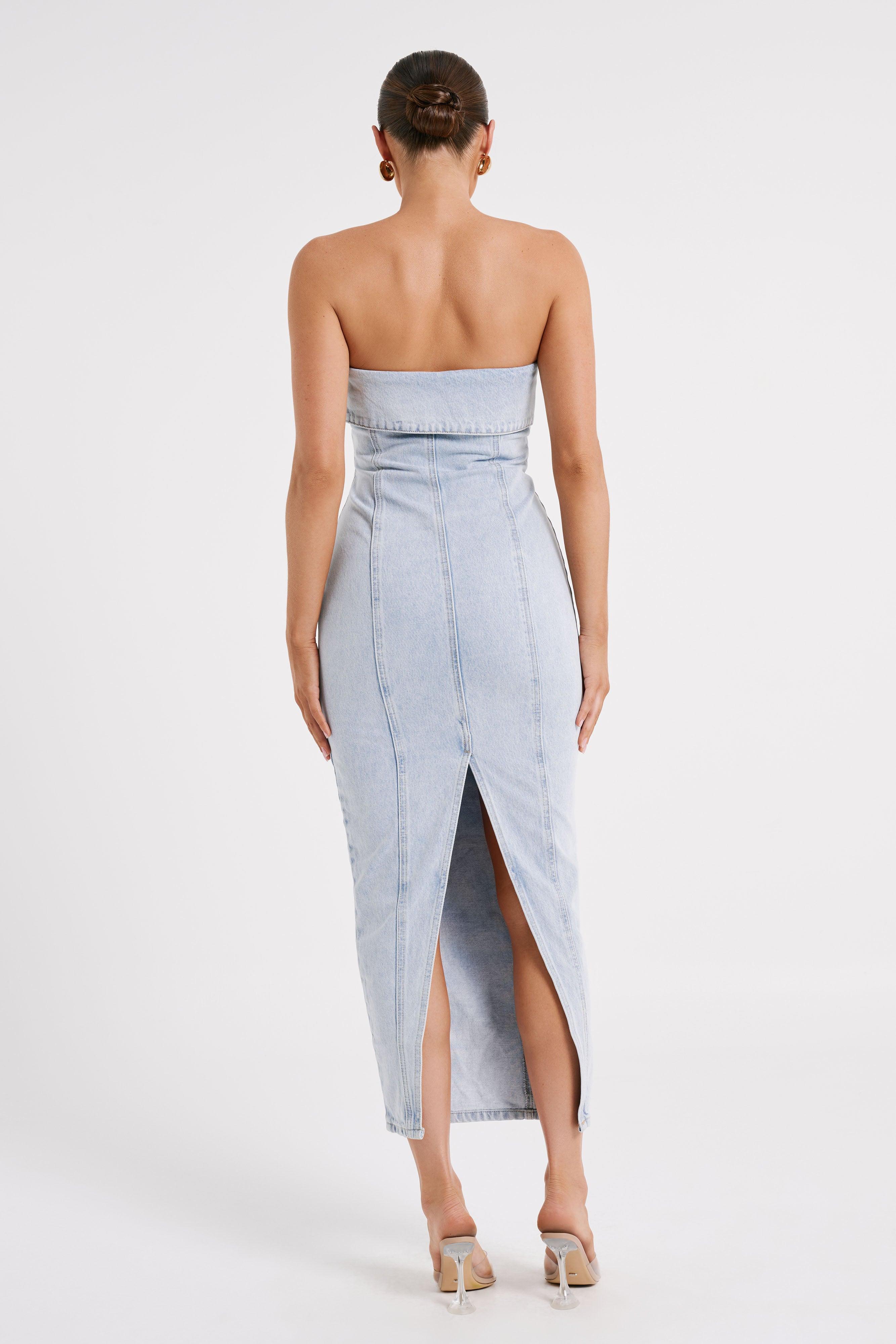 Katherine Strapless Denim Midi Dress - Light Blue Product Image