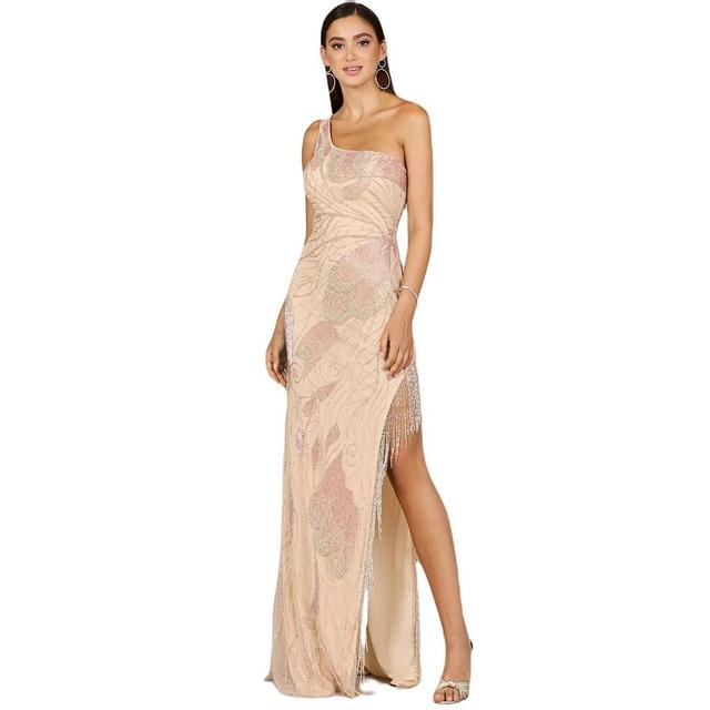 Women's One Shoulder Beaded Gown with Fringe Slit Product Image