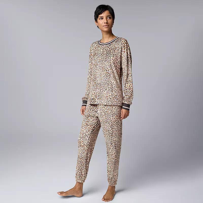 Petite Simply Vera Vera Wang Hooded Long Sleeve Pajama Top & Pajama Jogger Set, Womens Product Image