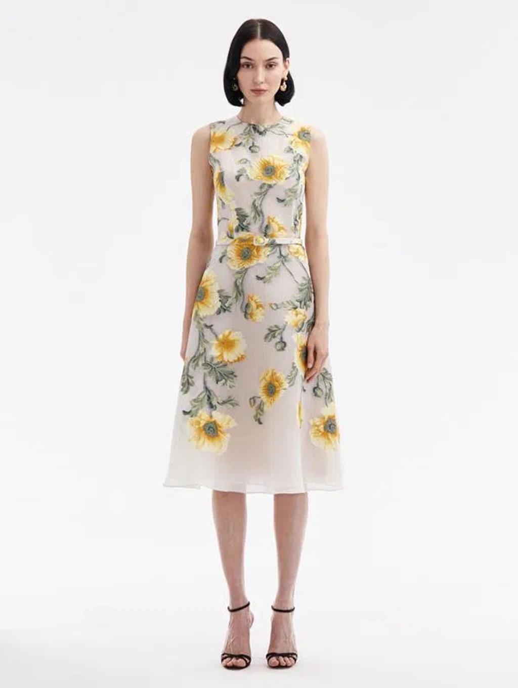 OSCAR DE LA RENTA Degrade Poppy Fil Coupe Dress In Grey Yellow Product Image