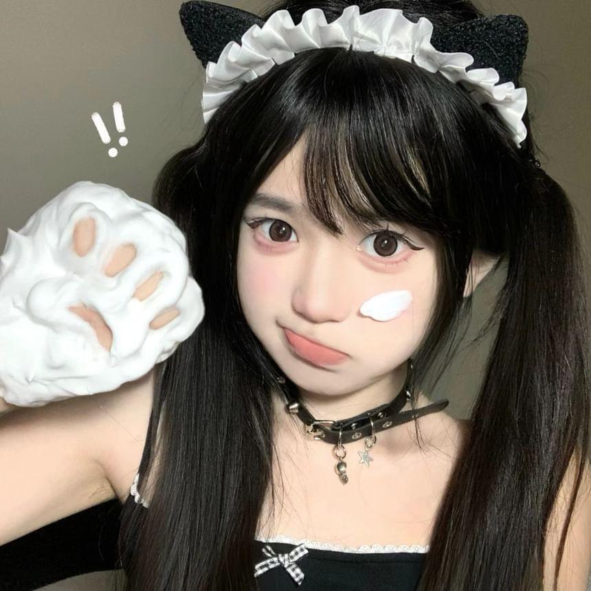 Ruffle Trim Cat Ear Headband / Faux Leather Choker Product Image