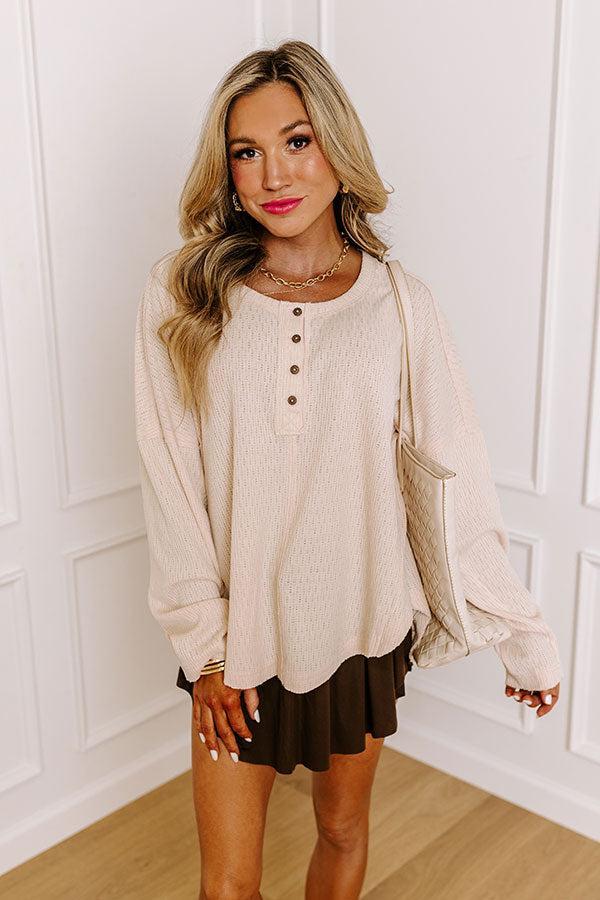 Breezy Times Oversized Henley Top In Cream product image