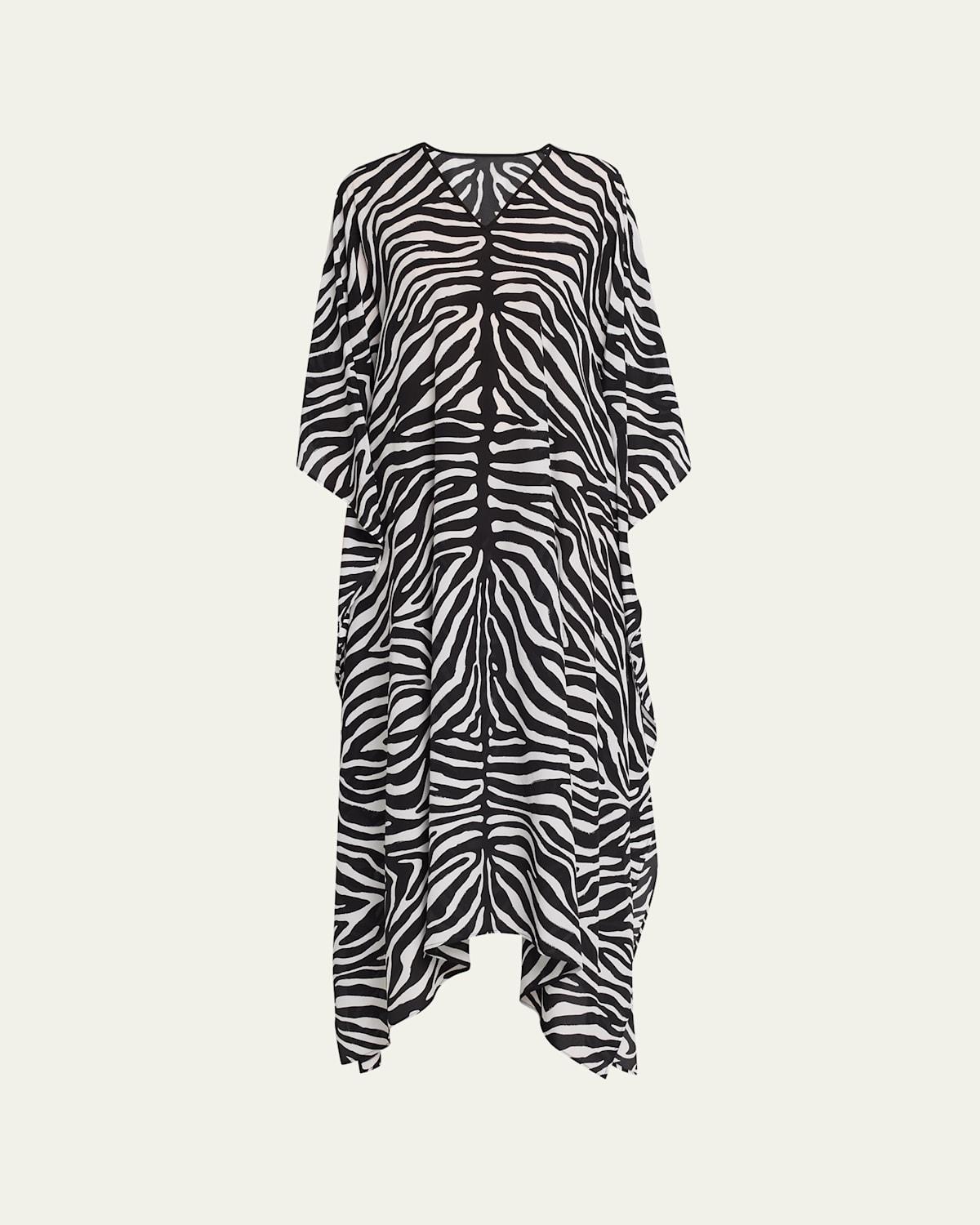 Zebra Silk Crepe De Chine Caftan Dress Product Image