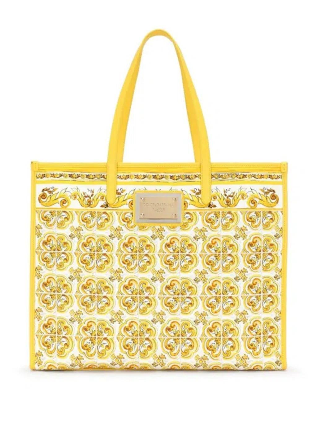 DOLCE & GABBANA Majolica-print Canvas Tote Bag In Yellow Product Image