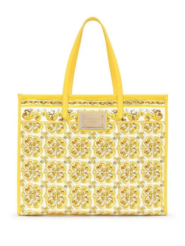 DOLCE & GABBANA Majolica-print Canvas Tote Bag In Yellow Product Image