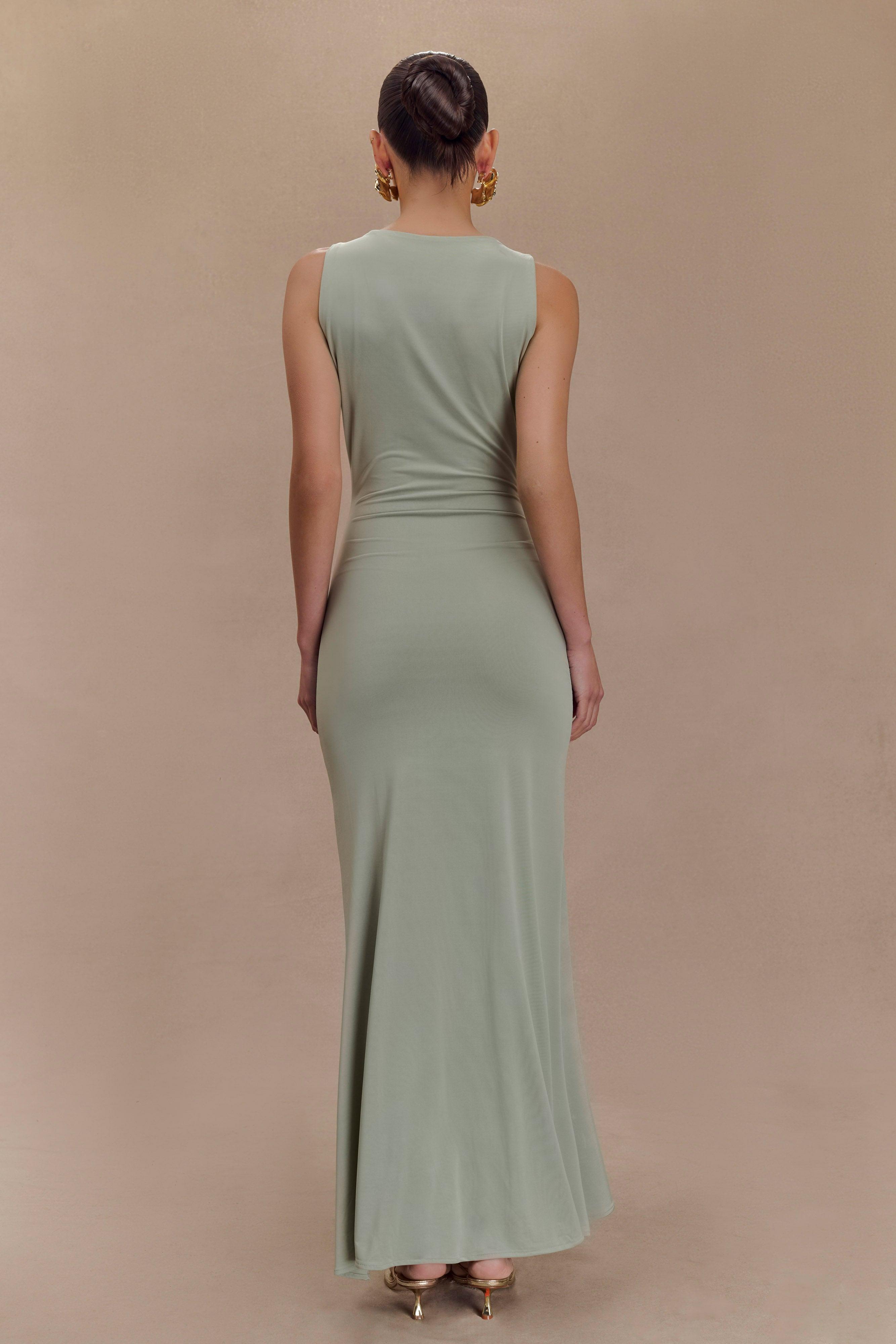 Beck Plunge Maxi Dress With Floral Hardware - Basil Product Image