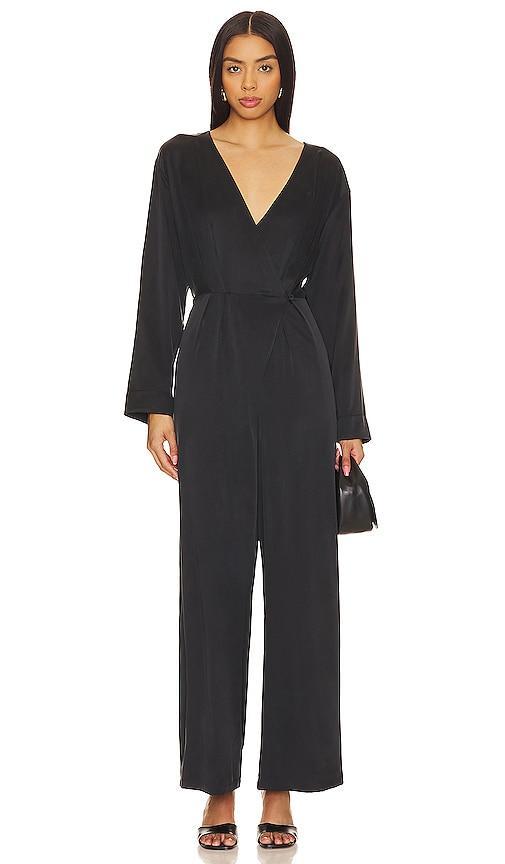 LUNYA Silk Long Sleeve Jumpsuit in Black. Product Image