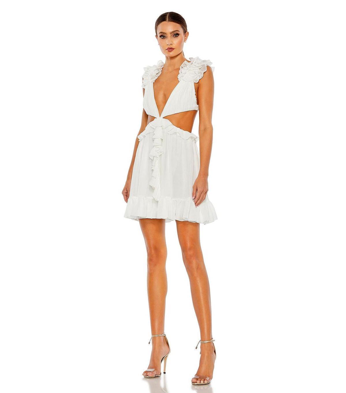 Womens Ruffled Cut-Out V Neck Mini Dress Product Image