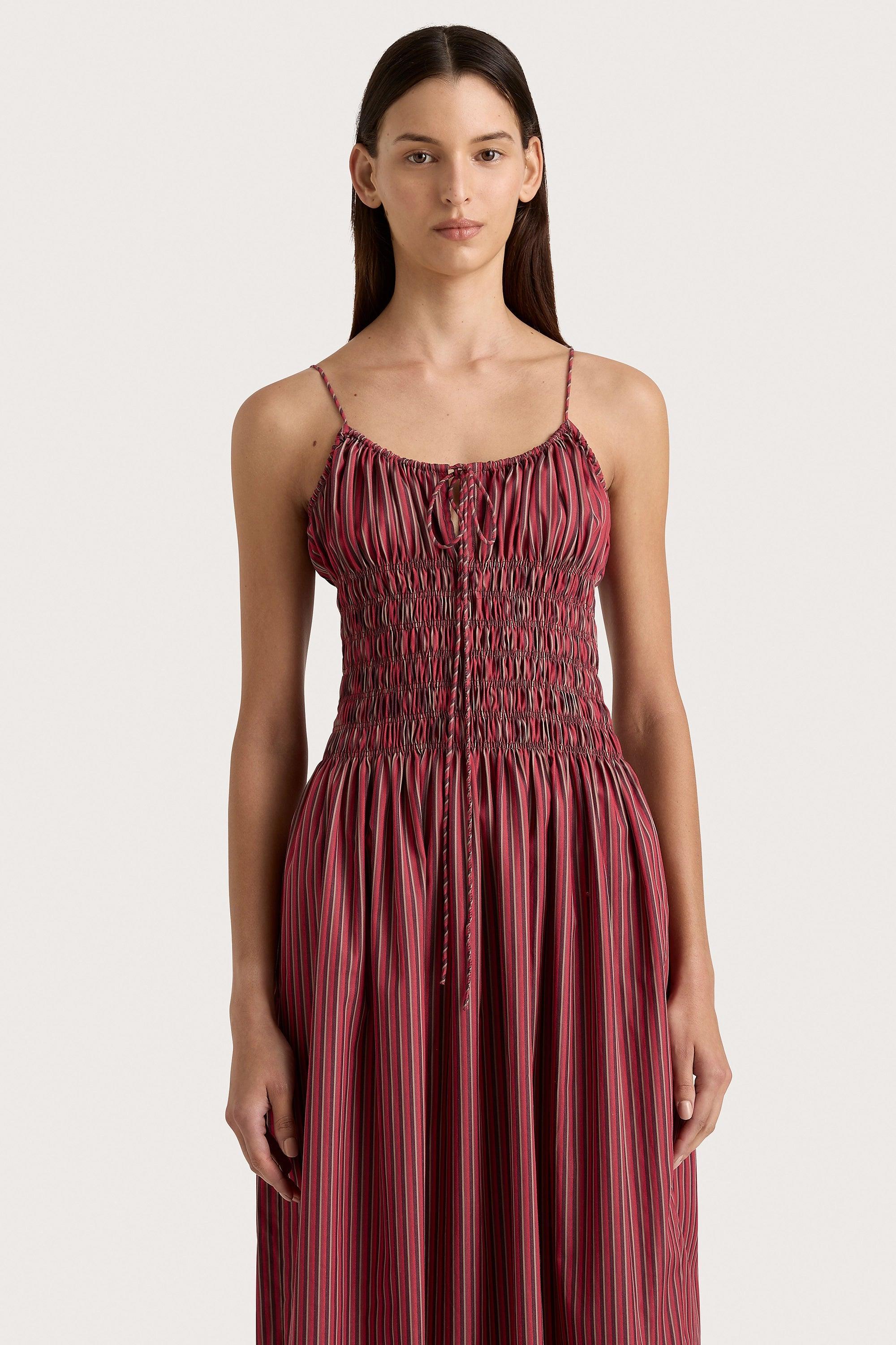 Aya String Maxi Dress Wine Stripe Product Image