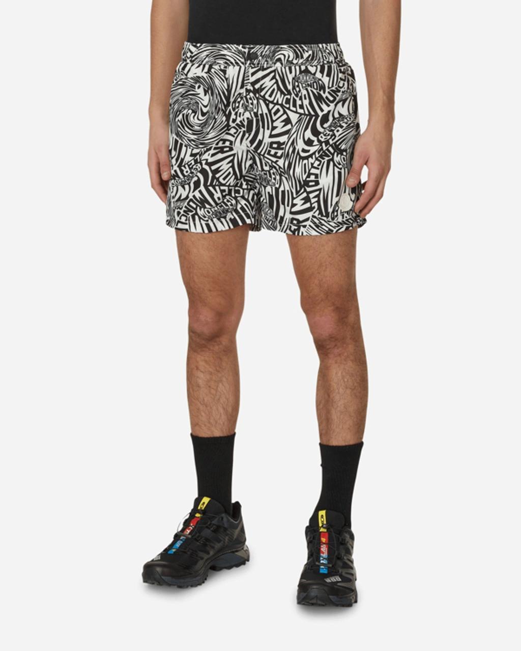 Black & White Printed Swim Shorts In Black White Wavy Print Product Image