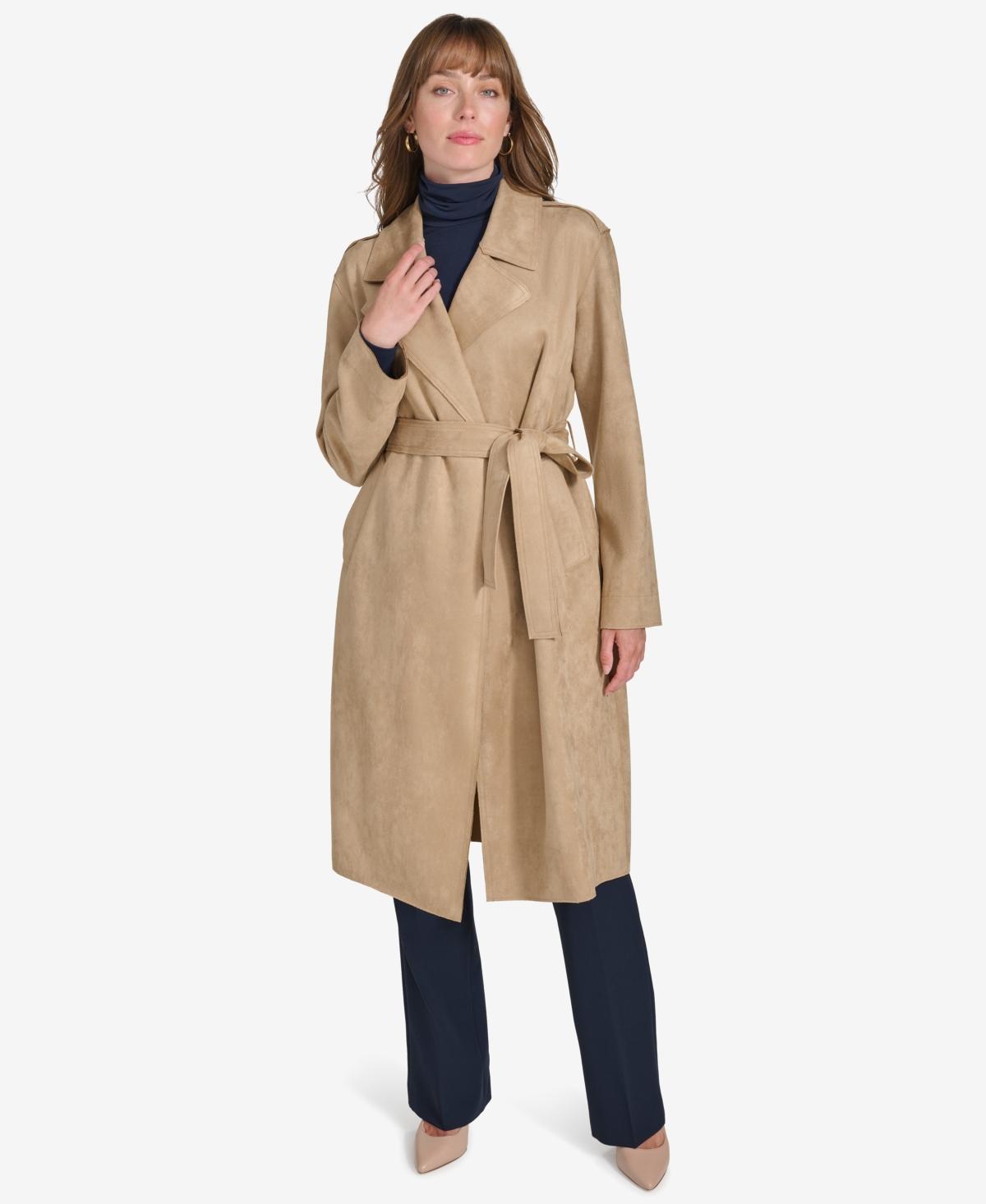 Tommy Hilfiger Womens Faux-Suede Trench Coat Product Image