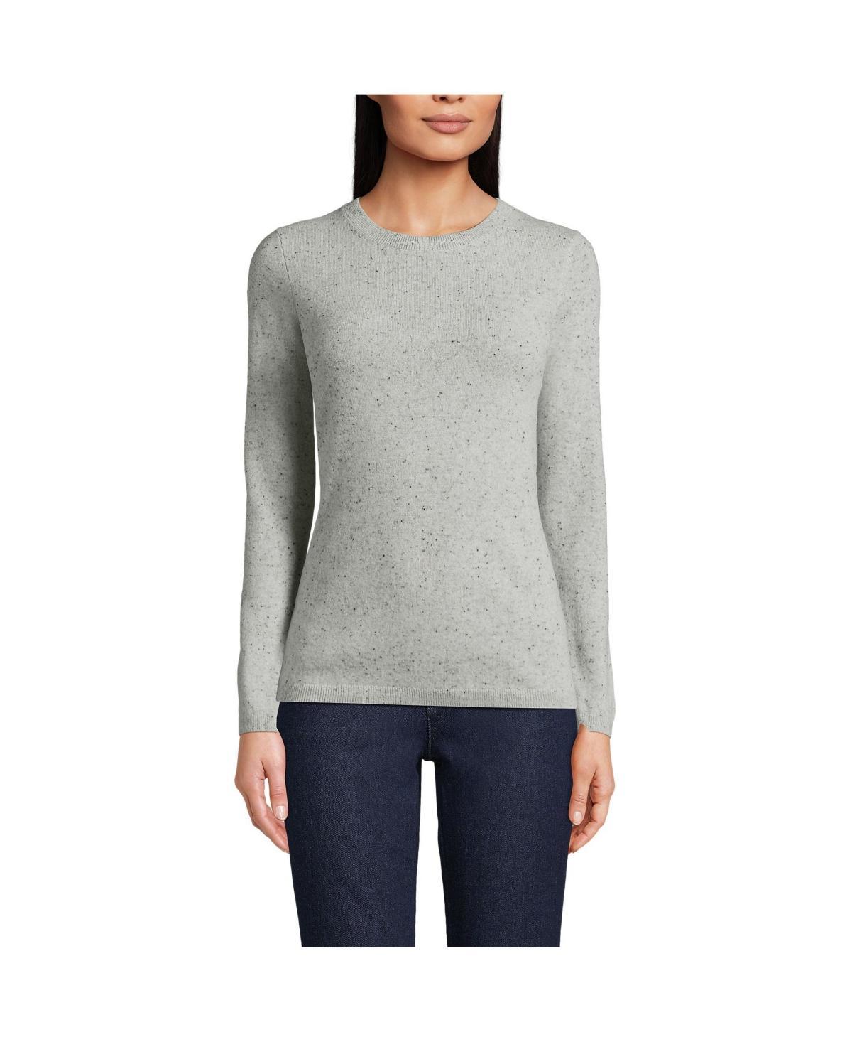 Petite Lands End Crewneck Cashmere Sweater, Womens Green Donegal Product Image