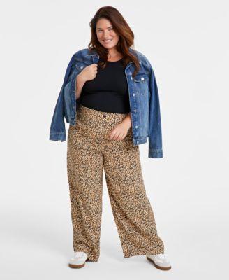 Trendy Plus Size Leopard Printed Wide-Leg Pants, Created for Macy's Product Image