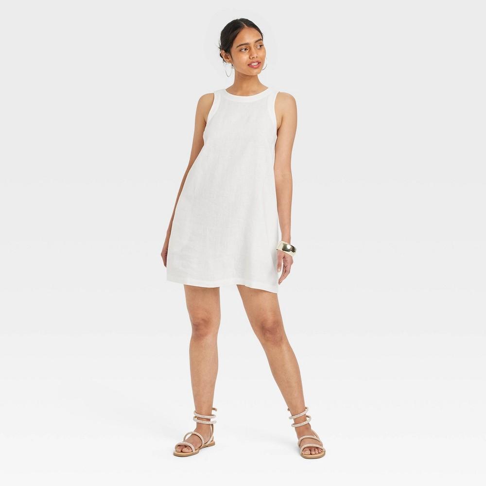 Womens Linen Mini Shift Dress - A New Day White Product Image