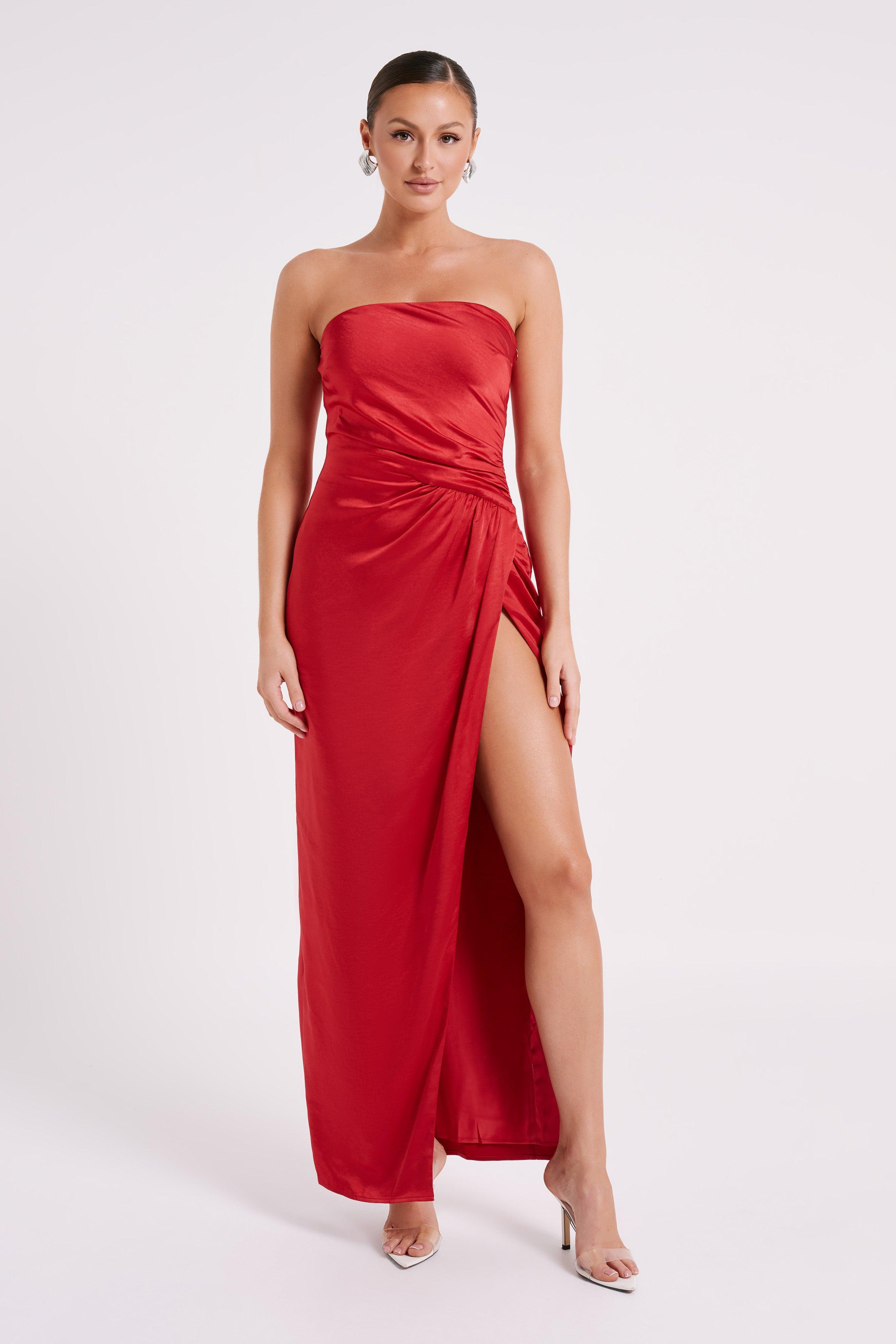 Aminah Draped Strapless Maxi Dress - Red Product Image