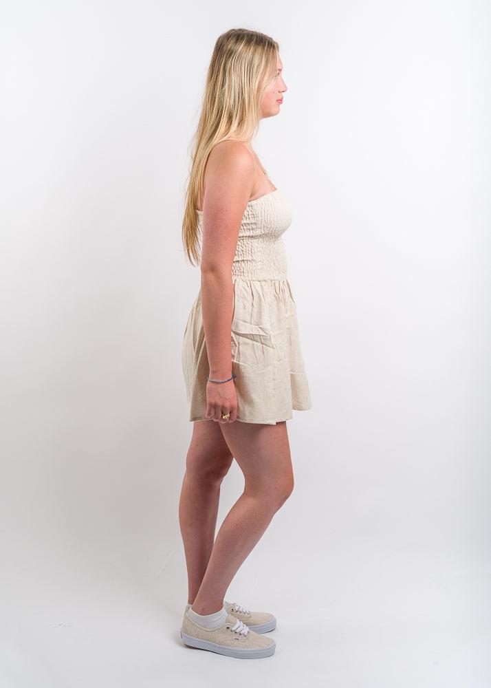 Daisy Street Linen Bandeau Shirred Mini Dress - Cream Product Image