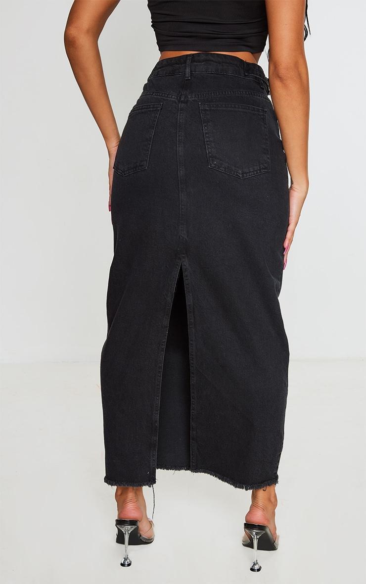 Washed Black Side Adjuster Denim Midi Skirt Product Image