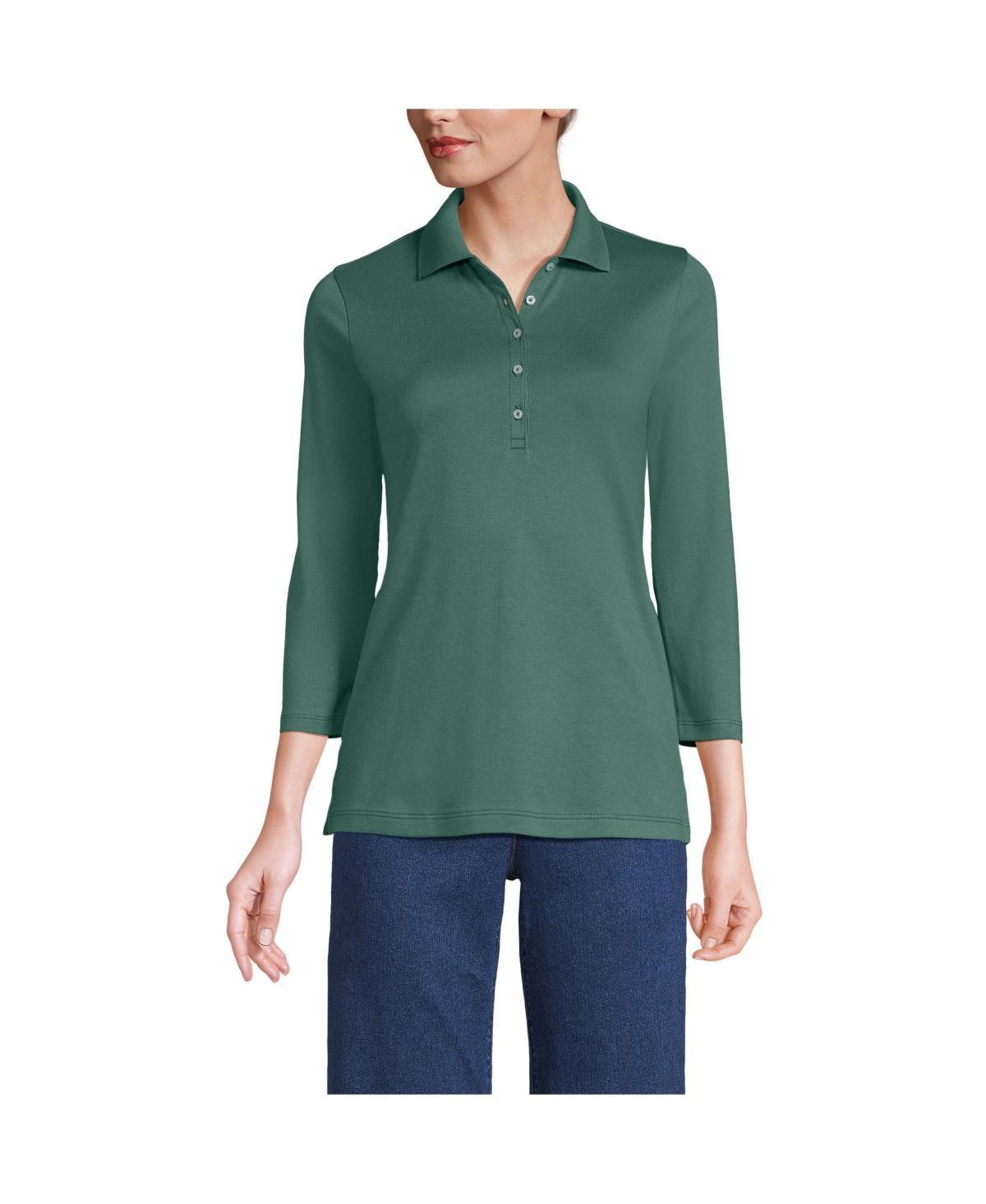 Petite Lands End Supima Cotton 3/4 Sleeve Polo Shirt, Womens Product Image