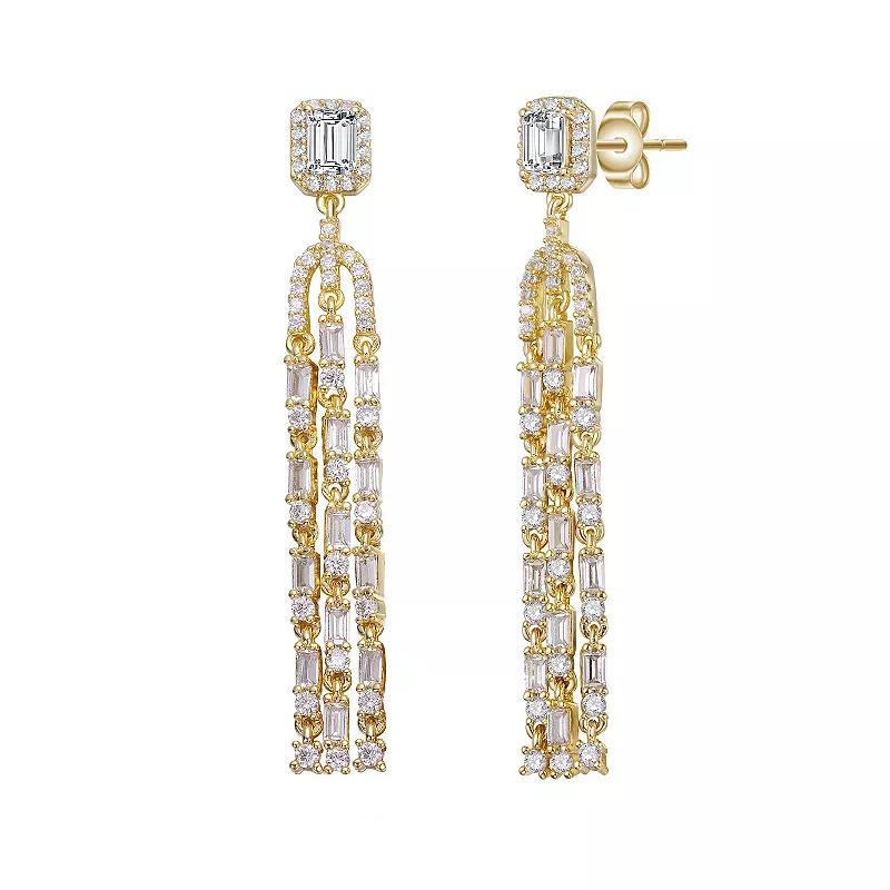 Gold Tone Cubic Zirconia Fringe Dangle Earrings, Womens Product Image